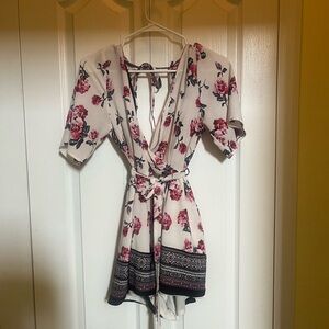 Floral Wrap Dress with Pink and Black Accents